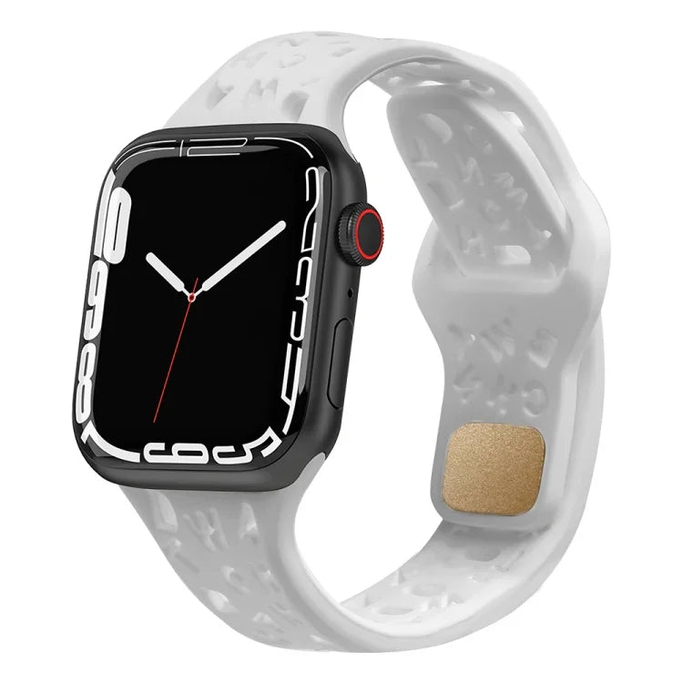 Silikonarmband mit englischen Buchstaben, Für Apple Watch Ultra 49mm / Series 8&7 45mm / SE 2&6&SE&5&4 44mm / 3&2&1 42mm, Für Apple Watch Series 8&7 41mm / SE 2&6&SE&5&4 40mm / 3&2&1 38mm