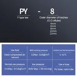 PY-14 LAIZE 2pcs Plastic Y-type Tee Reducing Pneumatic Quick Fitting Connector, PY-4 (10pcs), PY-6 (10pcs), PY-8 (10pcs), PY-10 (10pcs), PY-12 (10pcs), PY-14 (2pcs), PY-16 (2pcs)