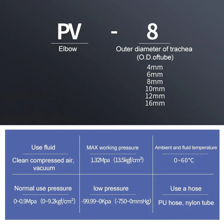 LAIZE 10 Stück pneumatischer Schnellkupplungs-Winkelverbinder aus Kunststoff, PV-4, PV-6, PV-8, PV-10, PV-12, PV-14, PV-16