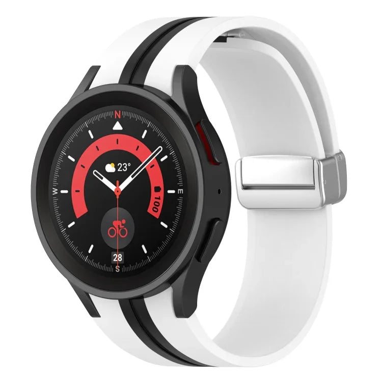 Zweifarbiges silbernes Silikon-Uhrenarmband mit Dornschließe, für Samsung Galaxy Watch 5 Pro
