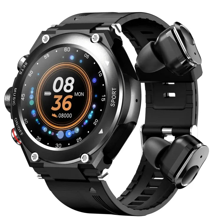 T92 Smartwatch mit 1,28-Zoll-IPS-Touchscreen, Bluetooth-Headset und 2-in-1-Funktion, unterstützt Herzfrequenzmessung und Bluetooth-Musikwiedergabe.