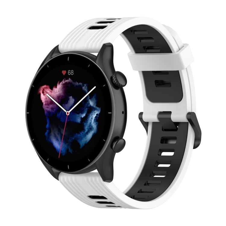 22mm Stripe Two-color Silicone Stainless Steel Buckle Watch Band, For Amazfit GTR 4 / GTS 4 / GTR 3