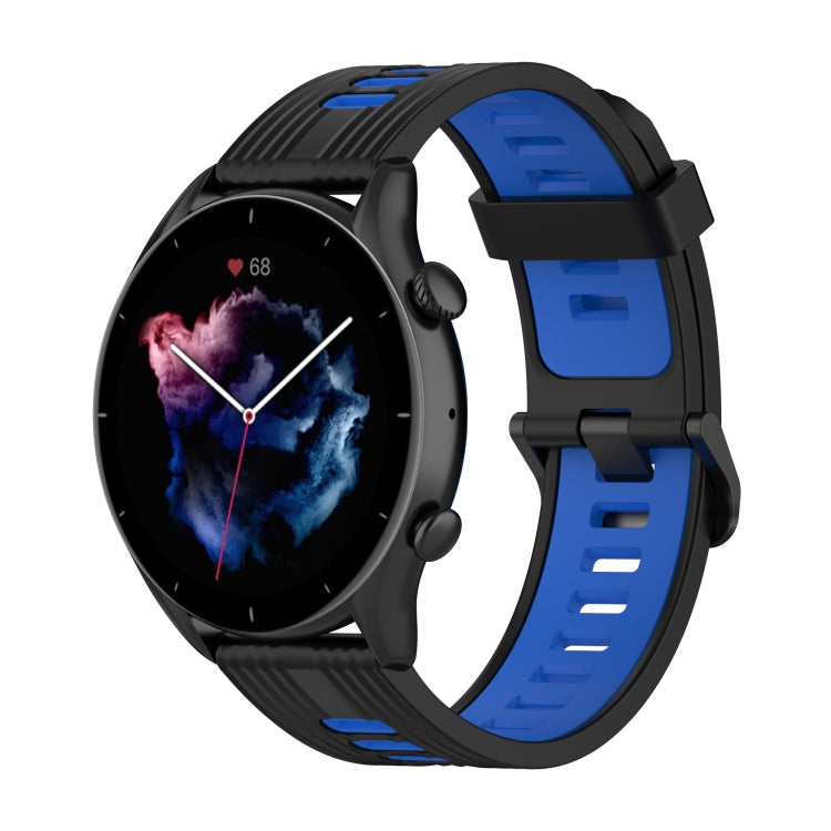 22mm Stripe Two-color Silicone Stainless Steel Buckle Watch Band, For Amazfit GTR 4 / GTS 4 / GTR 3