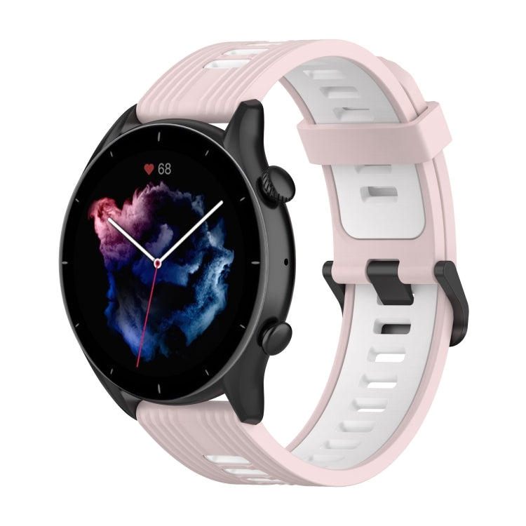 22mm Stripe Two-color Silicone Stainless Steel Buckle Watch Band, For Amazfit GTR 4 / GTS 4 / GTR 3