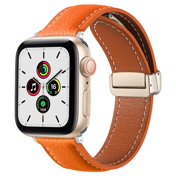 Uhrenarmband aus echtem Leder mit Faltschließe, für Apple Watch Ultra 49mm / Series 8&7 45mm / SE 2&6&SE&5&4 44mm / 3&2&1 42mm, für Apple Watch Series 8&7 41mm / SE 2&6&SE&5&4 40mm / 3&2&1 38mm