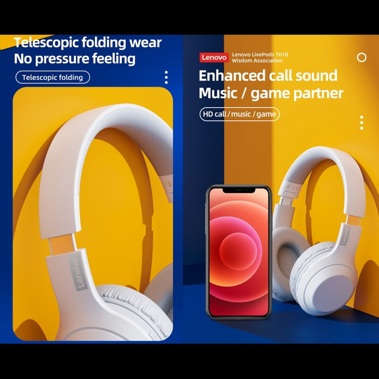 Lenovo TH10 Kabellose Bluetooth Gaming Bass Musik Sport Geräuschunterdrückende Kopfhörer, TH10 Weiß, TH10 Schwarz