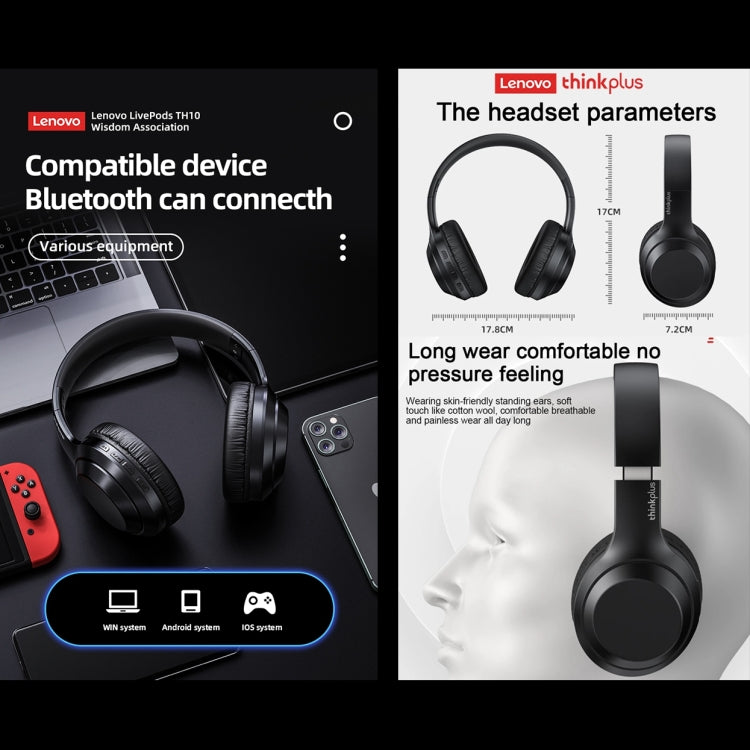 Lenovo TH10 Kabellose Bluetooth Gaming Bass Musik Sport Geräuschunterdrückende Kopfhörer, TH10 Weiß, TH10 Schwarz