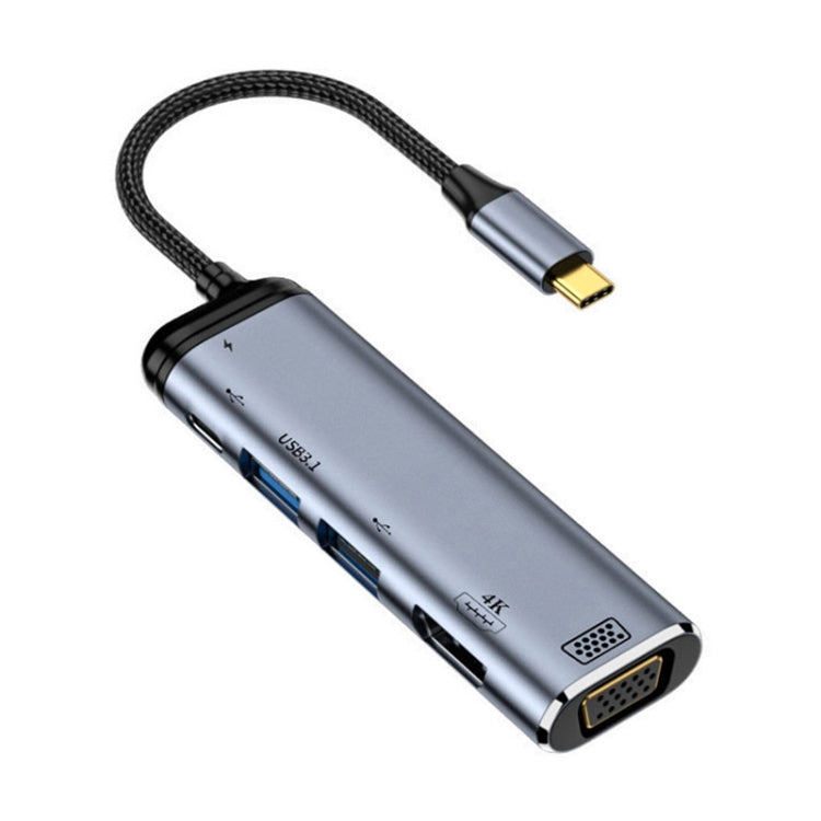 Y002 6-in-1 Typ-C zu VGA+HDMI+Dual USB+Dual USB-C/Typ-C Schnittstellen Multifunktionsadapter, Y002
