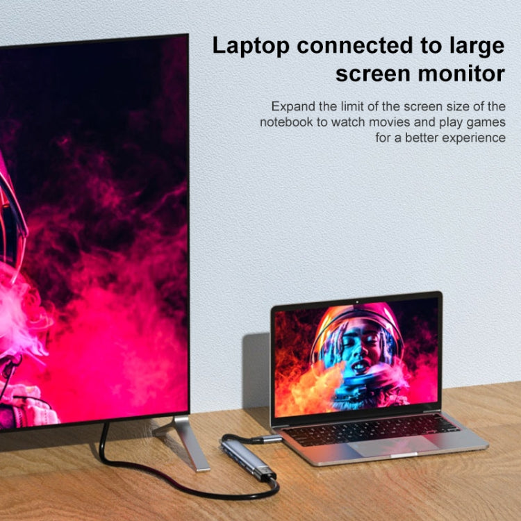Y004 6-in-1 USB-C/Typ-C zu HDMI+USB 3.1+Dual USB 2.0+Dual USB-C/Typ-C Schnittstellen Multifunktionsadapter, Y004