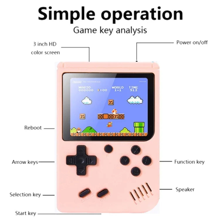 MK800 Doubles 3,0-Zoll-Macaron-Mini-Handheld-Spielkonsole mit 800 vorinstallierten Spielen, MK800-Doubles / Grau, MK800-Doubles / Blau, MK800-Doubles / Pink, MK800-Doubles / Gelb, MK800-Doubles / Grün