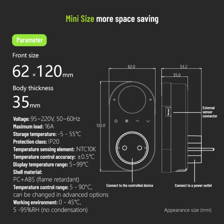 Steckbarer LCD Thermostat, EU Stecker, Mit WiFi, Ohne WiFi