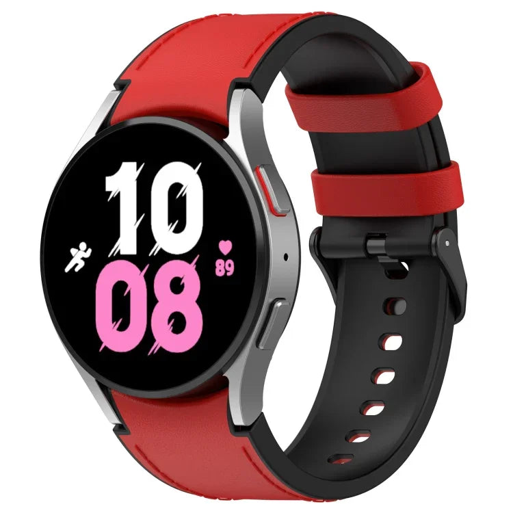 Für Samsung Galaxy Watch5 44 mm / 40 mm Silikon-Lederarmband, schwarz, mit Dornschließe, Größen S und L