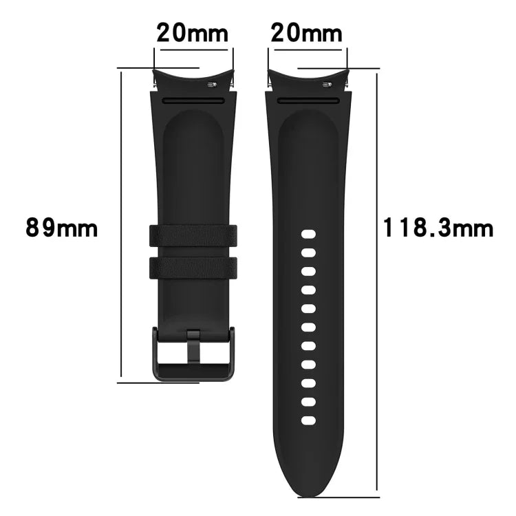 Für Samsung Galaxy Watch5 44 mm / 40 mm Silikon-Lederarmband, schwarz, mit Dornschließe, Größen S und L