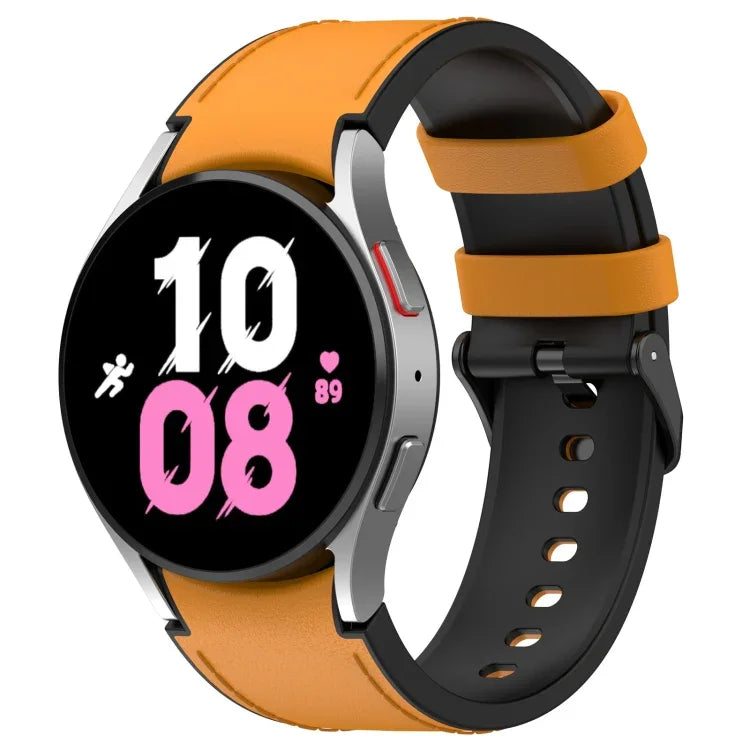 Für Samsung Galaxy Watch5 44 mm / 40 mm Silikon-Lederarmband, schwarz, mit Dornschließe, Größen S und L