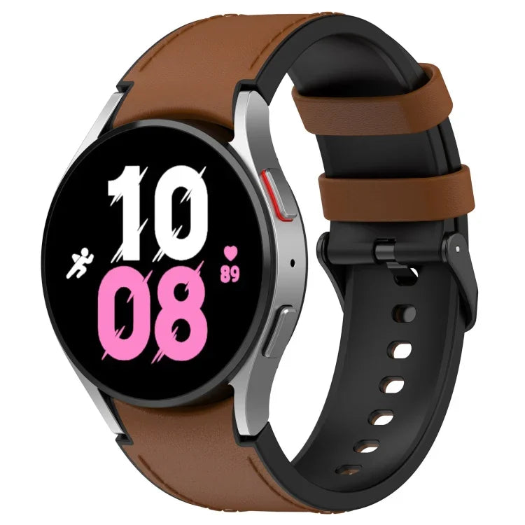 Für Samsung Galaxy Watch5 44 mm / 40 mm Silikon-Lederarmband, schwarz, mit Dornschließe, Größen S und L