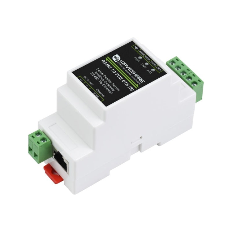 Waveshare Hutschienen RS485 zu RJ45 Serieller Server mit POE-Funktion, 23273