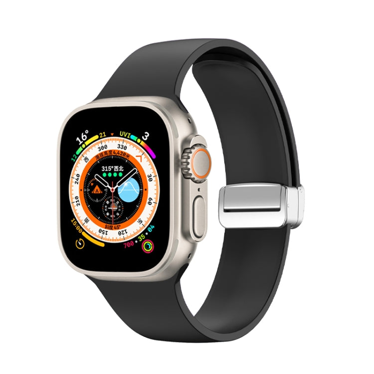 Silikon-Uhrenarmband mit Faltschließe, passend für Apple Watch Ultra (49 mm), Apple Watch Series 8 &amp; 7 (45 mm), SE 2 &amp; 6 &amp; SE 5 &amp; 4 (44 mm) sowie 3 &amp; 2 &amp; 1 (42 mm).