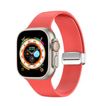 Silikon-Uhrenarmband mit Faltschließe, passend für Apple Watch Ultra (49 mm), Apple Watch Series 8 &amp; 7 (45 mm), SE 2 &amp; 6 &amp; SE 5 &amp; 4 (44 mm) sowie 3 &amp; 2 &amp; 1 (42 mm).