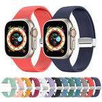 Silikon-Uhrenarmband mit Faltschließe, passend für Apple Watch Ultra (49 mm), Apple Watch Series 8 &amp; 7 (45 mm), SE 2 &amp; 6 &amp; SE 5 &amp; 4 (44 mm) sowie 3 &amp; 2 &amp; 1 (42 mm).