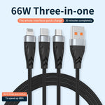 ADC-008 66W USB zu USB-C/Typ-C + 8 Pin + Micro USB 3 in 1 Voll kompatibles Schnelllade-Datenkabel, 1,2m, 2m