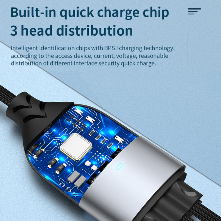 ADC-008 66W USB zu USB-C/Typ-C + 8 Pin + Micro USB 3 in 1 Voll kompatibles Schnelllade-Datenkabel, 1,2m, 2m