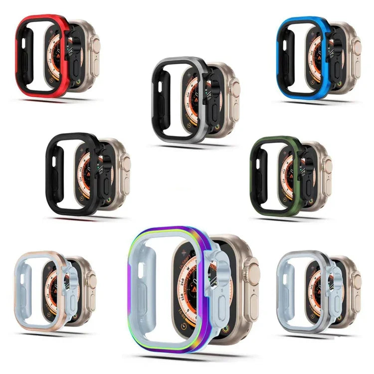 Schutzhülle aus Aluminiumlegierung und TPU (2-in-1), passend für Apple Watch Ultra 3/2/1 (49 mm), Apple Watch Series 9/8/7 (45 mm), Apple Watch Series 6/5/4/SE (44 mm), Apple Watch Series 9/8/7 (41 mm) und Apple Watch Series 6/5/4/SE (40 mm).