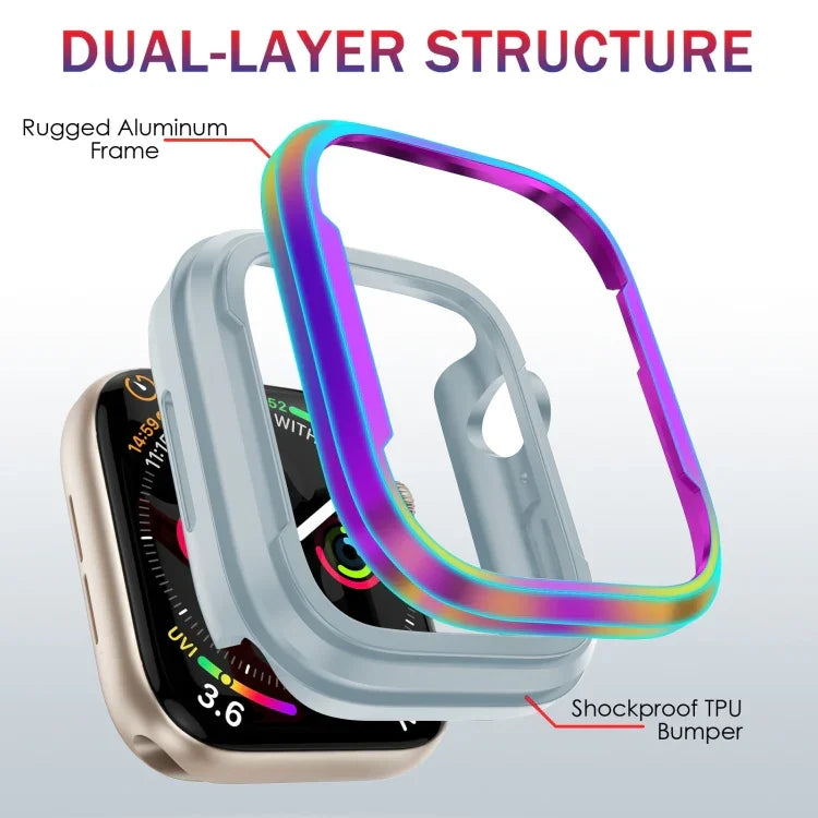 Schutzhülle aus Aluminiumlegierung und TPU (2-in-1), passend für Apple Watch Ultra 3/2/1 (49 mm), Apple Watch Series 9/8/7 (45 mm), Apple Watch Series 6/5/4/SE (44 mm), Apple Watch Series 9/8/7 (41 mm) und Apple Watch Series 6/5/4/SE (40 mm).