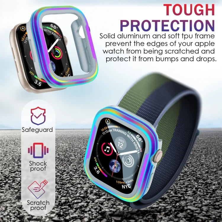 Schutzhülle aus Aluminiumlegierung und TPU (2-in-1), passend für Apple Watch Ultra 3/2/1 (49 mm), Apple Watch Series 9/8/7 (45 mm), Apple Watch Series 6/5/4/SE (44 mm), Apple Watch Series 9/8/7 (41 mm) und Apple Watch Series 6/5/4/SE (40 mm).