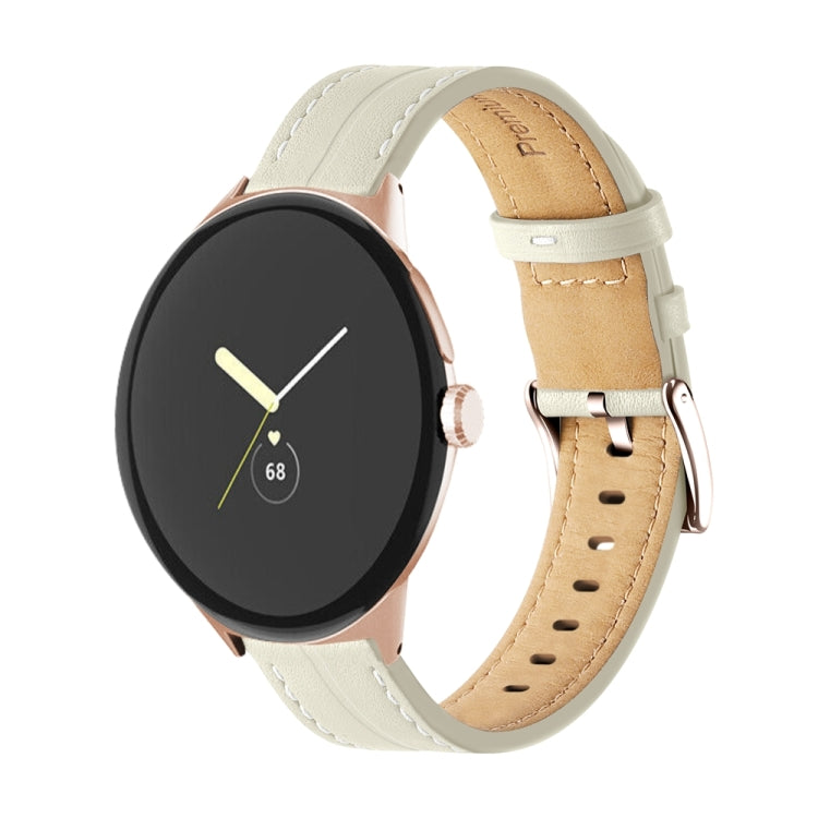 Grooved Genuine Leather Watch Band, For Google Pixel Watch 4 / 3 / 2 / 1 41mm