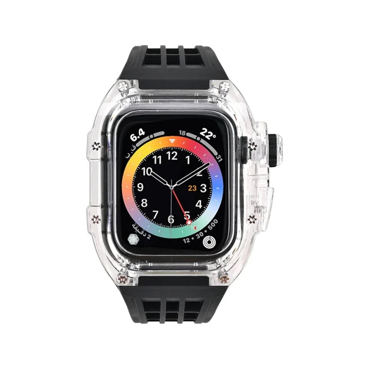 Transparente Uhrenarmbandhülle aus Fluorkautschuk, passend für Apple Watch Series 8 &amp; 7 (45 mm), Apple Watch Series 8 &amp; 7 (45 mm) sowie SE 2 &amp; 6 &amp; SE &amp; 5 &amp; 4 (44 mm).