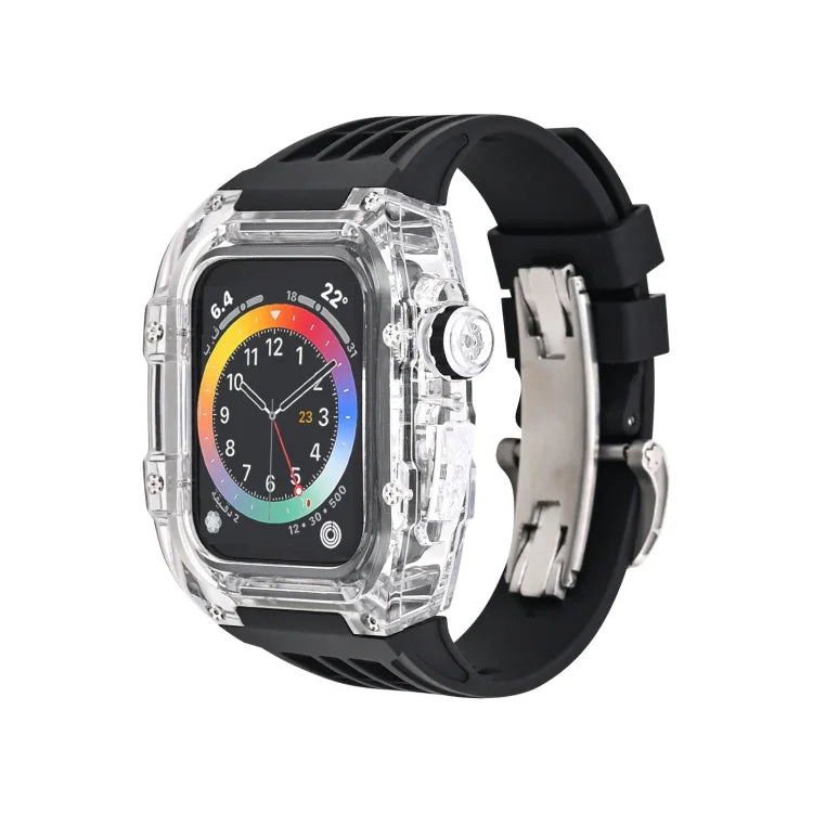 Transparente Uhrenarmbandhülle aus Fluorkautschuk, passend für Apple Watch Series 8 &amp; 7 (45 mm), Apple Watch Series 8 &amp; 7 (45 mm) sowie SE 2 &amp; 6 &amp; SE &amp; 5 &amp; 4 (44 mm).