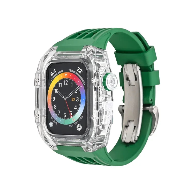 Transparente Uhrenarmbandhülle aus Fluorkautschuk, passend für Apple Watch Series 8 &amp; 7 (45 mm), Apple Watch Series 8 &amp; 7 (45 mm) sowie SE 2 &amp; 6 &amp; SE &amp; 5 &amp; 4 (44 mm).