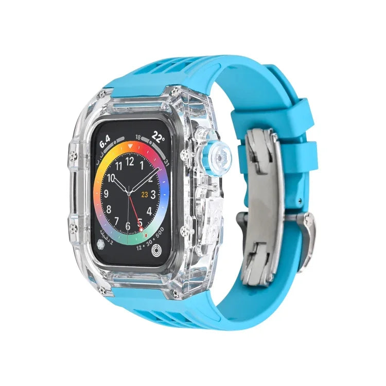 Transparente Uhrenarmbandhülle aus Fluorkautschuk, passend für Apple Watch Series 8 &amp; 7 (45 mm), Apple Watch Series 8 &amp; 7 (45 mm) sowie SE 2 &amp; 6 &amp; SE &amp; 5 &amp; 4 (44 mm).