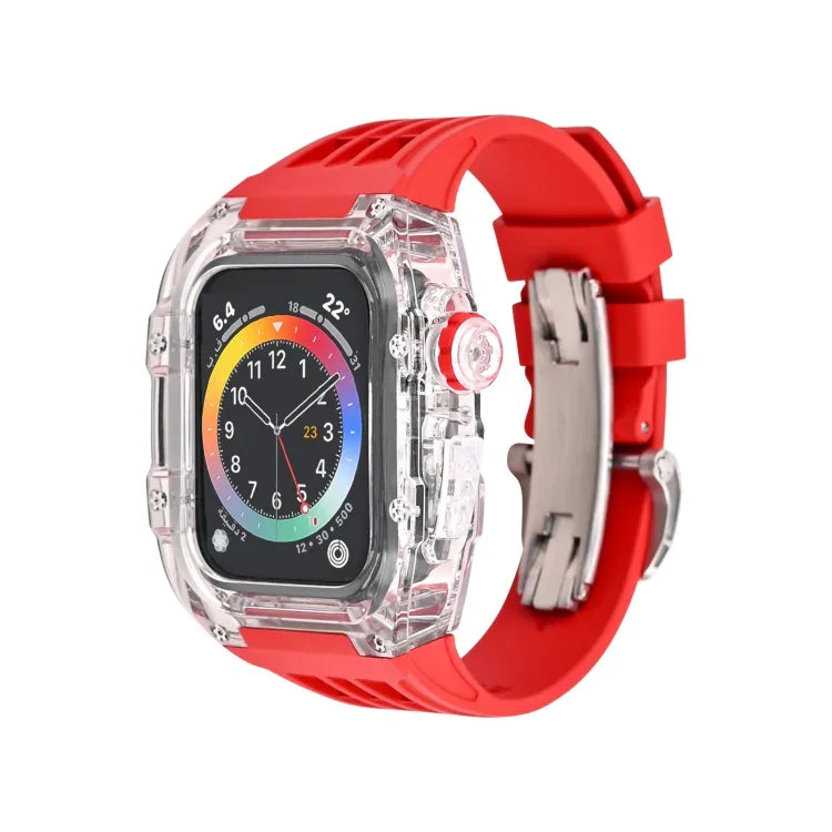 Transparente Uhrenarmbandhülle aus Fluorkautschuk, passend für Apple Watch Series 8 &amp; 7 (45 mm), Apple Watch Series 8 &amp; 7 (45 mm) sowie SE 2 &amp; 6 &amp; SE &amp; 5 &amp; 4 (44 mm).