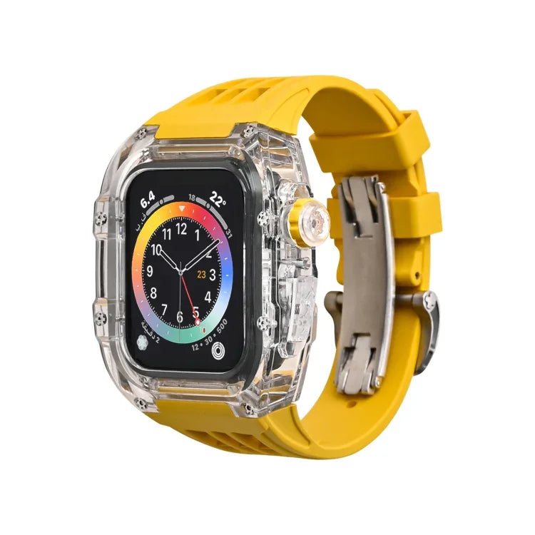 Transparente Uhrenarmbandhülle aus Fluorkautschuk, passend für Apple Watch Series 8 &amp; 7 (45 mm), Apple Watch Series 8 &amp; 7 (45 mm) sowie SE 2 &amp; 6 &amp; SE &amp; 5 &amp; 4 (44 mm).