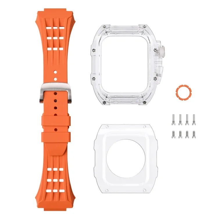 Transparente Uhrenarmbandhülle aus Fluorkautschuk, passend für Apple Watch Series 8 &amp; 7 (45 mm), Apple Watch Series 8 &amp; 7 (45 mm) sowie SE 2 &amp; 6 &amp; SE &amp; 5 &amp; 4 (44 mm).