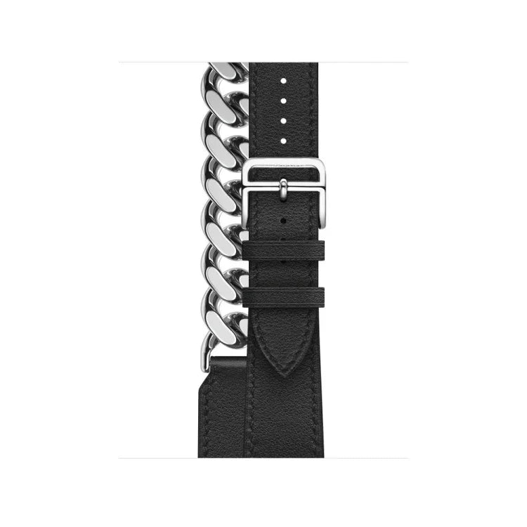 Double Loop Genuine Leather Stainless Steel Watch Band, For Apple Watch Ultra 49mm / Series 8&7 45mm, For Apple Watch Series 8&7 41mm