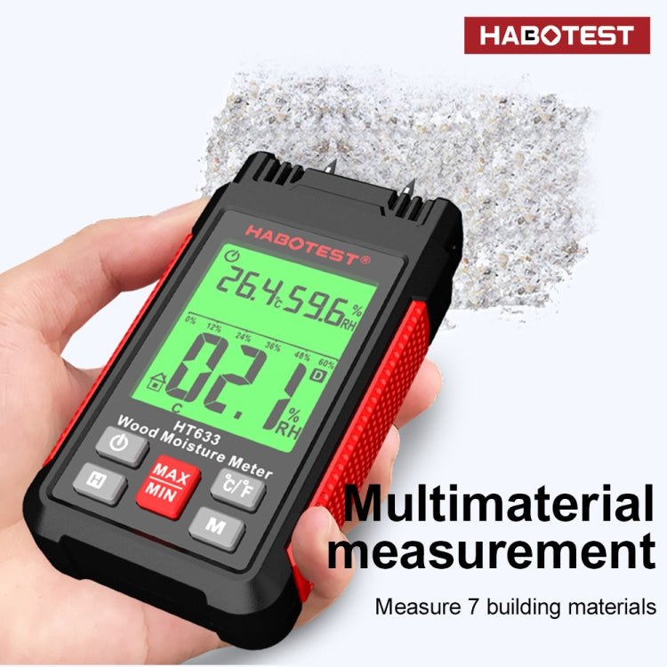 HABOTEST HT633 Tragbarer Multifunktionaler Digitaler Holzfeuchtemesser, HT633