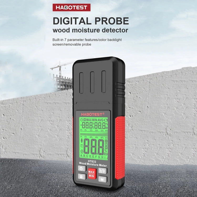 HABOTEST HT633 Tragbarer Multifunktionaler Digitaler Holzfeuchtemesser, HT633