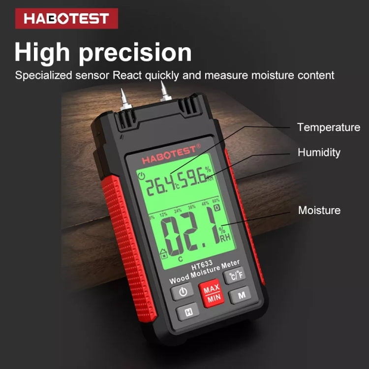 HABOTEST HT633 Tragbarer Multifunktionaler Digitaler Holzfeuchtemesser, HT633