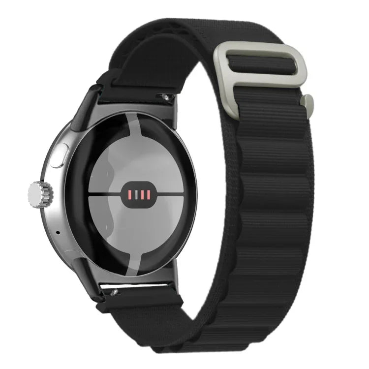 Schwarzes Nylon-Armband mit Verbindungsstück, passend für Google Pixel Watch 4 / 3 / 2 / 1 (41 mm)
