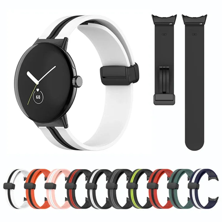 Zweifarbiges Silikon-Uhrenarmband mit Faltschließe, für Google Pixel Watch 4 / 3 / 2 / 1 (41 mm)