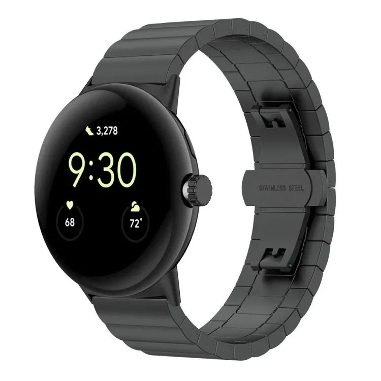 Metall-Uhrenarmband mit Schmetterlingsschließe und einer Perle, passend für Google Pixel Watch 4 / 3 / 2 / 1 (41 mm)