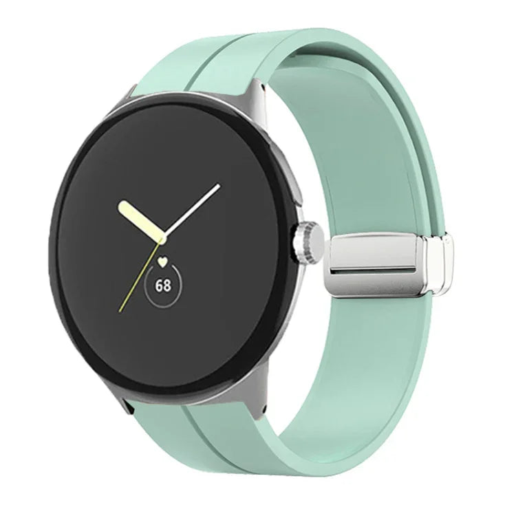 Solid-color Folding Buckle Silicone Watch Band, For Google Pixel Watch 4 / 3 / 2 / 1 41mm