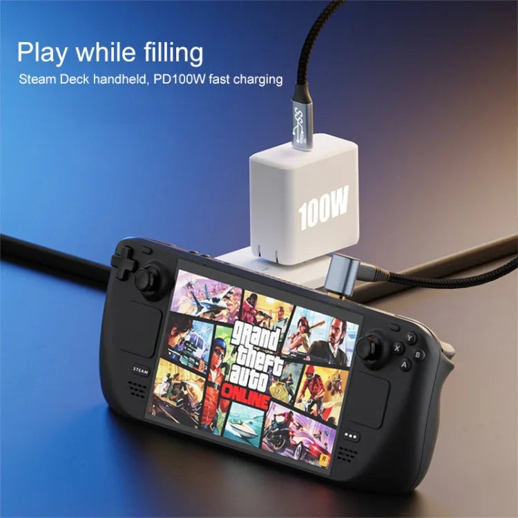 Für Steam Deck Gen 100W USB-C/Type-C Stecker auf USB-C/Type-C Buchse Stereo gebogenes Verlängerungskabel, 0,5 m, 1 m, 1,5 m, 2 m, 3 m