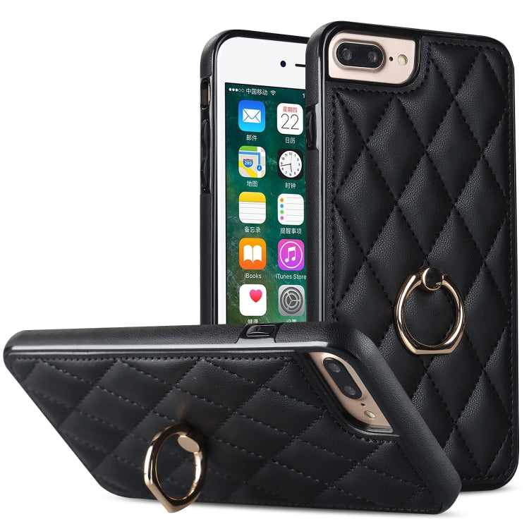 Rhombic PU Leather Phone Case with Ring Holder, For iPhone 7 Plus / 8 Plus
