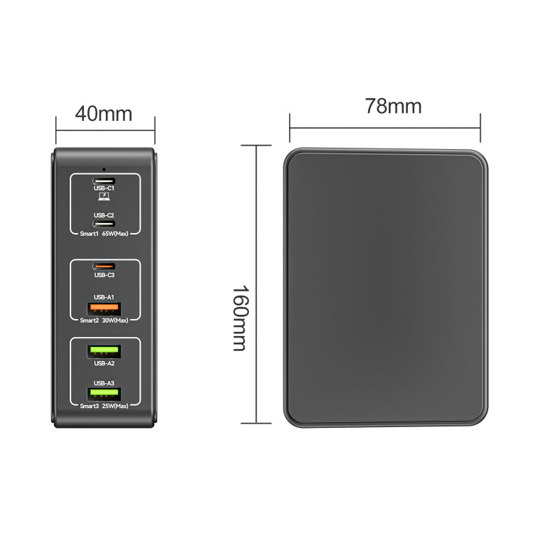818H 120W Typ-C + USB 6-Port Desktop Schnellladegerät, US-Stecker, UK-Stecker, EU-Stecker, AU-Stecker