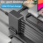 818H 120W Typ-C + USB 6-Port Desktop Schnellladegerät, US-Stecker, UK-Stecker, EU-Stecker, AU-Stecker