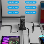 818H 120W Typ-C + USB 6-Port Desktop Schnellladegerät, US-Stecker, UK-Stecker, EU-Stecker, AU-Stecker