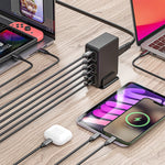 818H 120W Typ-C + USB 6-Port Desktop Schnellladegerät, US-Stecker, UK-Stecker, EU-Stecker, AU-Stecker
